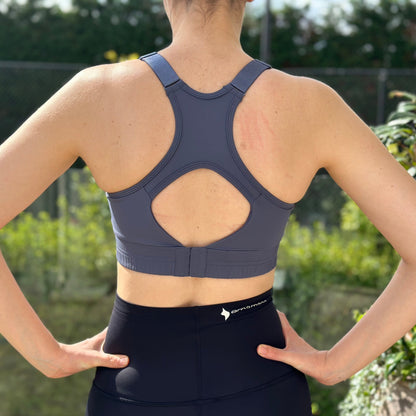 Elevate Nursing Sports Bra in Twilight with distinctive racerback design and cutout detail