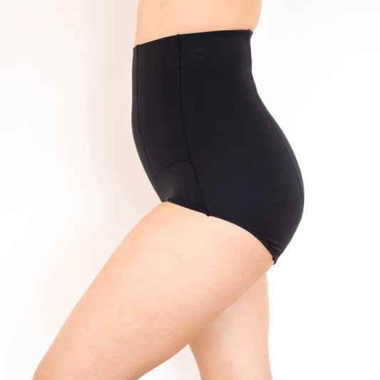 High-waisted black shapewear shorts for post pregnancy recovery support