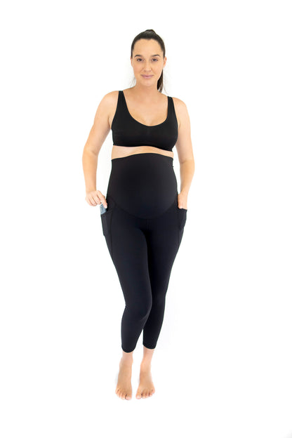 7/8 Pocket Maternity Leggings - Black